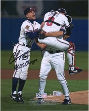 Chipper Jones Braves Signed 8x10 1995 WS Celebration Photo w/ WS Champs Insc