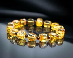 8MM Genuine Natural Honey Yellow Amber Bracelet Grade AAA Faceted Cube Beads 8" - Picture 1 of 3