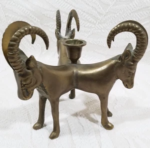 SELTENER VINTAGE MESSING FIGUR DREI WIDDER ZIEGE KREIS KERZENSTÄNDER - Bild 1 von 15