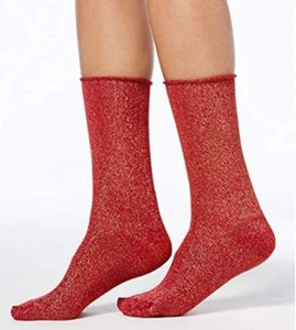 Calcetines para mujer Hue metálicos enrollables profundos, rojos con oro, talla única - Imagen 1 de 2