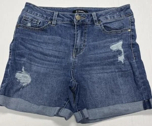 Pantalones cortos de mezclilla con lengüeta enrollable D. Jeans desgastados para mujer talla 4 elásticos por encima de la rodilla - Imagen 1 de 17