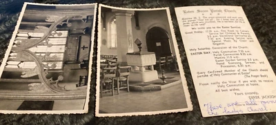 set 3 cards Eaton Socon Parish Church Cambridgeshire service information 1958 - Image 1 of 4