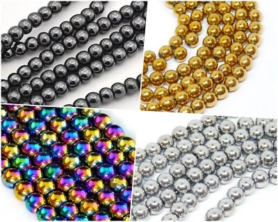Hematite Perlen 4/6/8 mm Kugel 38cm Strang Schmuckstein Schwarz Rainbow Wählen  - Bild 1 von 2