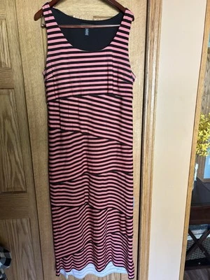 Maxi Vestido Sin Mangas Fiesta Viaje Oficina R&M Richard’s Coral/Negro Rayas 2x Foto 1 de 4