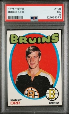 Tarjeta Topps Bobby Orr 1971 Boston Bruins Salón de la fama # 100 muy limpia PSA 5 Foto 1 de 2