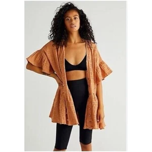 Vestido túnica Free People para mujer talla L naranja de gran tamaño con volantes ajustados Keylani - Imagen 1 de 15