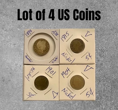 1899 BARBER SILVER QUARTER & 3 Liberty V NICKEL COINS, LOT OF 4 - Image 1 of 4