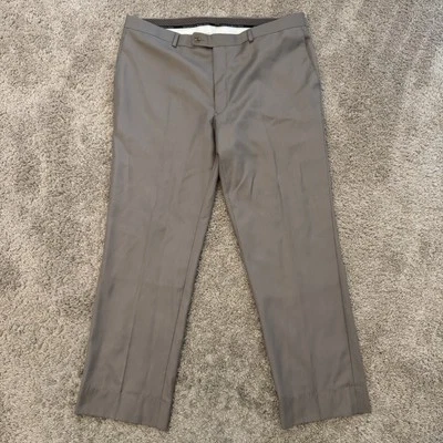 Angelo Rossi Pinstripe Dress Pants Mens 39x30 Taupe Hemmed Flat Front - Image 1 of 4