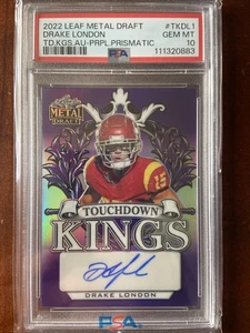 2022 Leaf Metal Draft RC DRAKE LONDON AUTO /25 PSA 10 Purple Prismatic USC TKDL1 - Bild 1 von 2