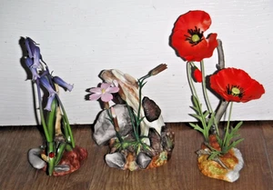 3 exquisite Böhm Porzellan Blumen Figuren Mohn Bluebell & Cheddar rosa - Bild 1 von 17