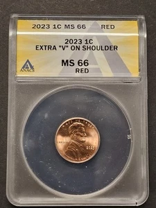 2023 VDB V Extra “V” Variety Lincoln Cent ANACS MS66RD, Brilliant Uncirculated! - Picture 1 of 4