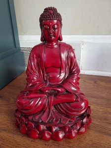 10" Buddha Statue Nirvana der heilenden Weisheit sitzend rot Harz Vintage Figur 10 Pfund - Bild 1 von 11