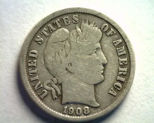 1908-D BARBER DIME FINE / VERY FINE F/VF NICE ORIGINAL COIN BOBS COINS FAST SHIP - Picture 1 of 2