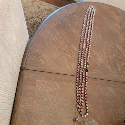 Vintage Silver Mercury Glass Bead Garland With Double Red Indent 106" - Image 1 of 4