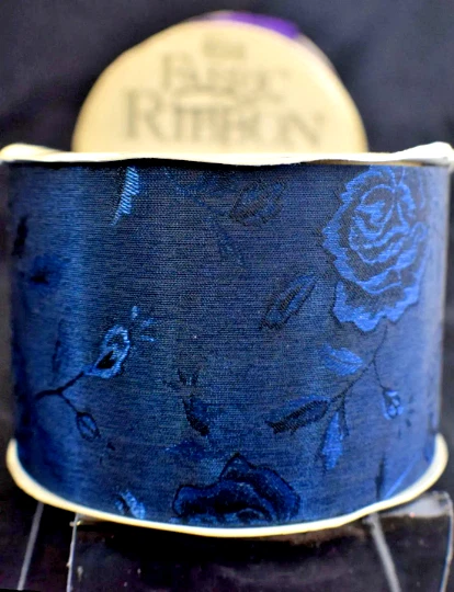 Royal Blue Baroque Rose Fabric Ribbon 15 Yard Roll 2 3/4 inch Wide Vintage WFR - Image 1 of 4