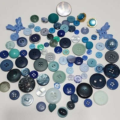 VTG Buttons Lot Grandma Turquoise Blue Bakelite Early Plastic Glass Teal 70s 80s - Image 1 of 4