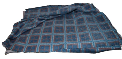 Tela forrada de lana vintage años 70 cuadrados azules con detalles naranjas 2 yardas 20 pulgadas Foto 1 de 4