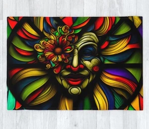 Clown Stained Glass Window Effect Blanket 120cm x 175cm, Fantasy Circus Flowers - Picture 1 of 6
