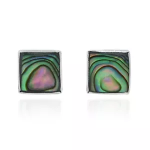 Cute Inlay Abalone Square .925 Silver Stud Earrings - Picture 1 of 5