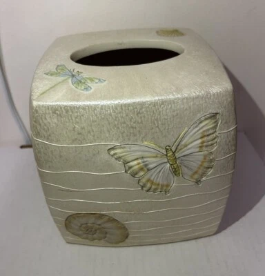 Cubierta de caja de pañuelos de resina pintada a mano Croscill Beach Haven 6 pulgadas Charter Club Foto 1 de 4