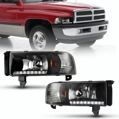 Faros negros para Dodge Ram 1500 2500 3500 1994-2002 camioneta LED DRL lámparas L+R Foto 1 de 4