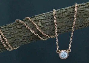 Birthday Gift 5mm D/VVS Moissanite Women's Bezel Set Pendant Chain 18" Silver - Picture 1 of 5