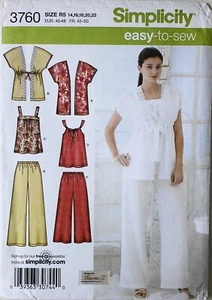 Simplicity 3760 Easy Misses Pants Tops Kimono Top Sewing Pattern Sz 14-22 - Picture 1 of 1