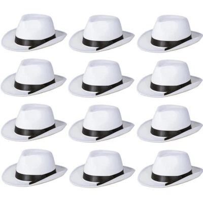 10 X Bianco Gangster Cappello Gatsby Al Capone Fedora Liscio Criminal Michael - Immagine 1 di 4