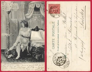 #62143 France 1904. Lady getting ready to lie down. Vintage posted postcard - Picture 1 of 1