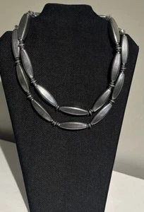 Chicos Necklace 38" Silver Tone Chain Black Gray White Beads Lobster Clasp - Picture 1 of 7