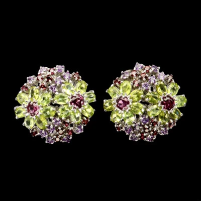 925 Sterling Silver Earrings Oval Peridot Amethyst Garnet Gemstone Jewelry - Image 1 of 4