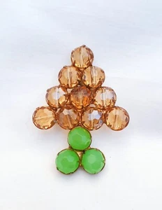 La Heir orange & green vintage Christmas rhinestones brooch, 2.25 inches - Picture 1 of 6
