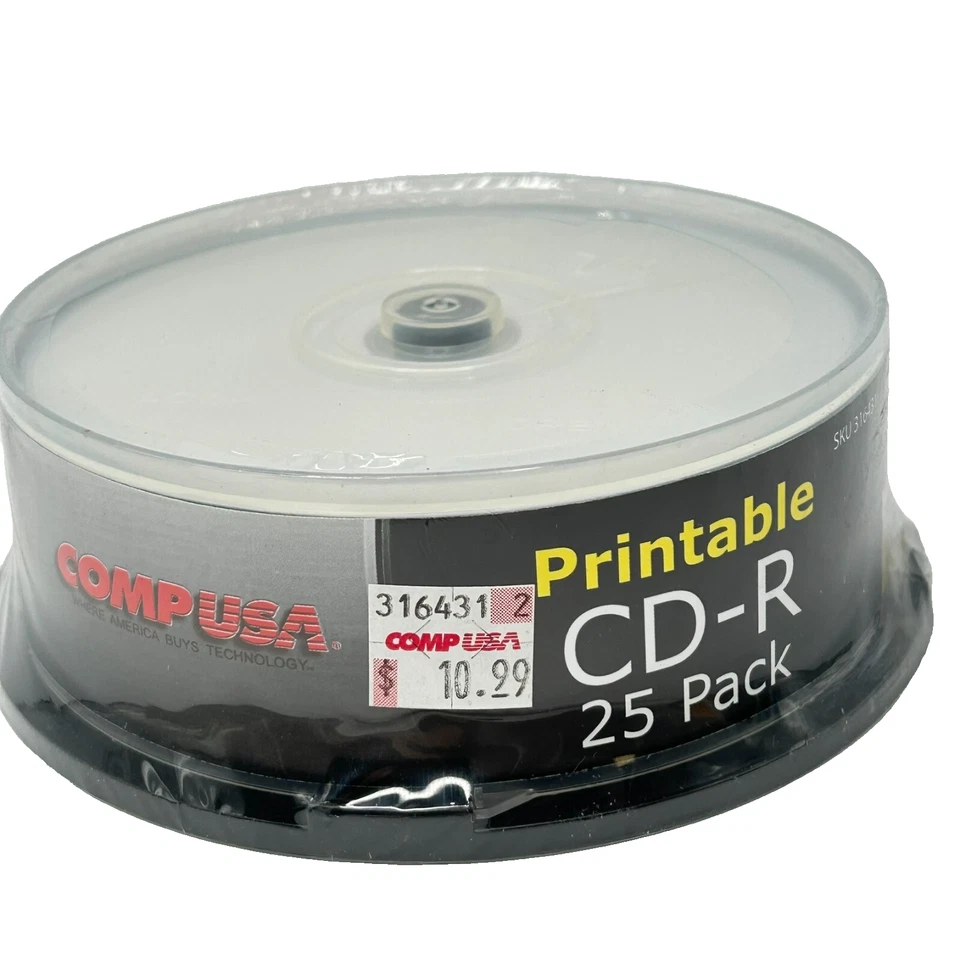 CompUSA Printable CD-R Recordable Discs 52X 80 Minutes 700MB 25 Pack NEW Sealed - Image 1 of 4