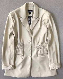 Neu mit Etikett Steve Madden Kunstleder Frida gesmokte Taille Jacke cremefarben Knochen Small - Bild 1 von 13