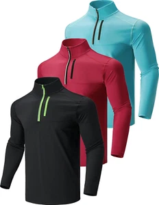 3 Pack Men Quarter 1/4 Zip Pullover Long Sleeve Running Workout Jackets S M L XL - Picture 1 of 12