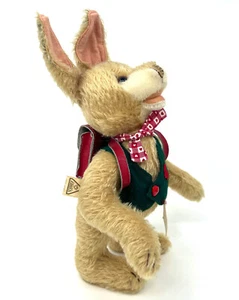 EDUCA Ed Cramer Rabbit with Satchel 1990s Mohair 27cm 11in Jointed Hang Tag Vtg - Picture 1 of 20