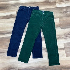 GAP Corduroy Pants Boys 7 LOT of 2 Navy Green Adjustable Waist Stretch Slim Fit - Picture 1 of 7