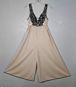 60's Vassarette Nightgown Size 34 Black Lace & Peach Creplon Flared Leg Jumpsuit - Picture 1 of 13