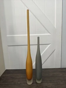 Art Glass Hand Blown Spire Bottle Collection Set of 2 Grey Orange Vase - Picture 1 of 7