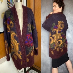 Vintage 90er Classiques Entier Gr. M Mohair mehrfarbig Strickjacke Oversized lang - Bild 1 von 12