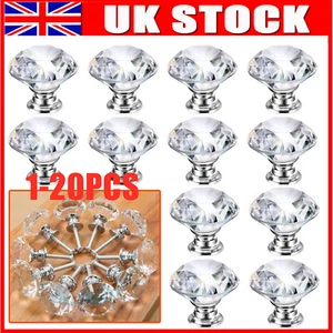1-20X Crystal Diamond Glass Door Knobs Cupboard Drawer Furniture Handle Cabinet - Picture 1 of 11
