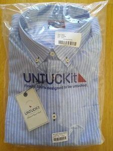 NWD UNTUCKit Blue White Stripe Button Down USA Extra Large XL 17.5-35 MSRP $108 - Picture 1 of 8