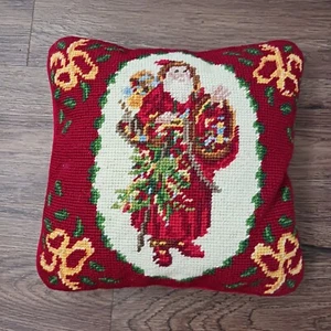 "Almohada vintage de Papá Noel con punta de aguja 9"" x 9"" - Imagen 1 de 3