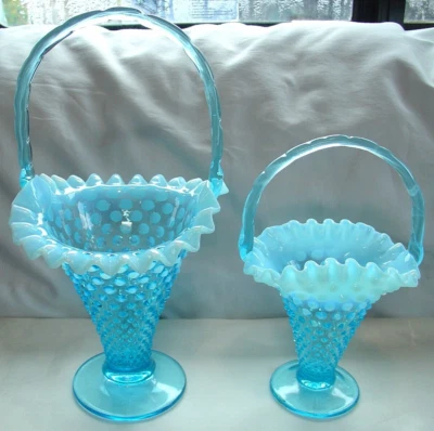 FENTON"60%SALE"1940er"BLAU"OPALISIERENDES GLAS"RIESEN-KOCHNÄGEL"12"HOCH"KORB~NEUWERTIG - Bild 1 von 4