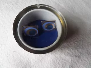 Vtg Rectangular Art Deco look Blue enamel design Silvery Men's Cufflinks NIB - Picture 1 of 5