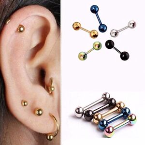 2pc Women Men Titanium Steel Ball Ear Stud Cartilage Barbell Earrings Piercing