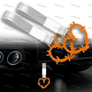 Thorned Heart JDM Orange Ring Tsurikawa Subway Car Handle Strap -White Nylon X2 - Picture 1 of 5