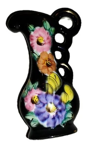 Vintage Black Floral Hand Painted Ceramic Vase Pitcher MultiColored Art Nouveau. - Picture 1 of 1