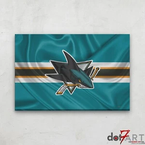 36"X24" San Jose Sharks - 3D Badge over Silk Flag Open Edition Print - Picture 1 of 3