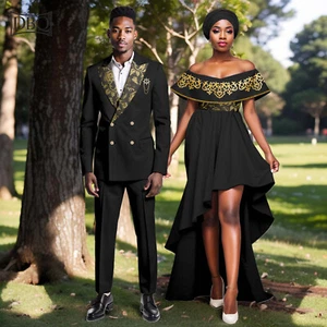 Afrikanische Paar Kleidung Herren Jacke Hosenanzug und Damen Trägerlos Maxikleid - Bild 1 von 18